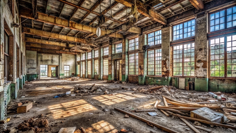 Abandoned Factory Interior with Sunbeams Abandoned Factory Interior with Sunbeams