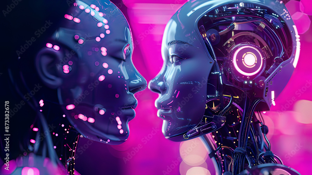 AI and robot technology integrating with diverse people, cybernetics and transhumanism, human unity, futuristic design, detailed and glowing, hightech aesthetics AI and robot technology integrating with diverse people, cybernetics and transhumanism, human unity, futuristic design, detailed and glowing, hightech aesthetics