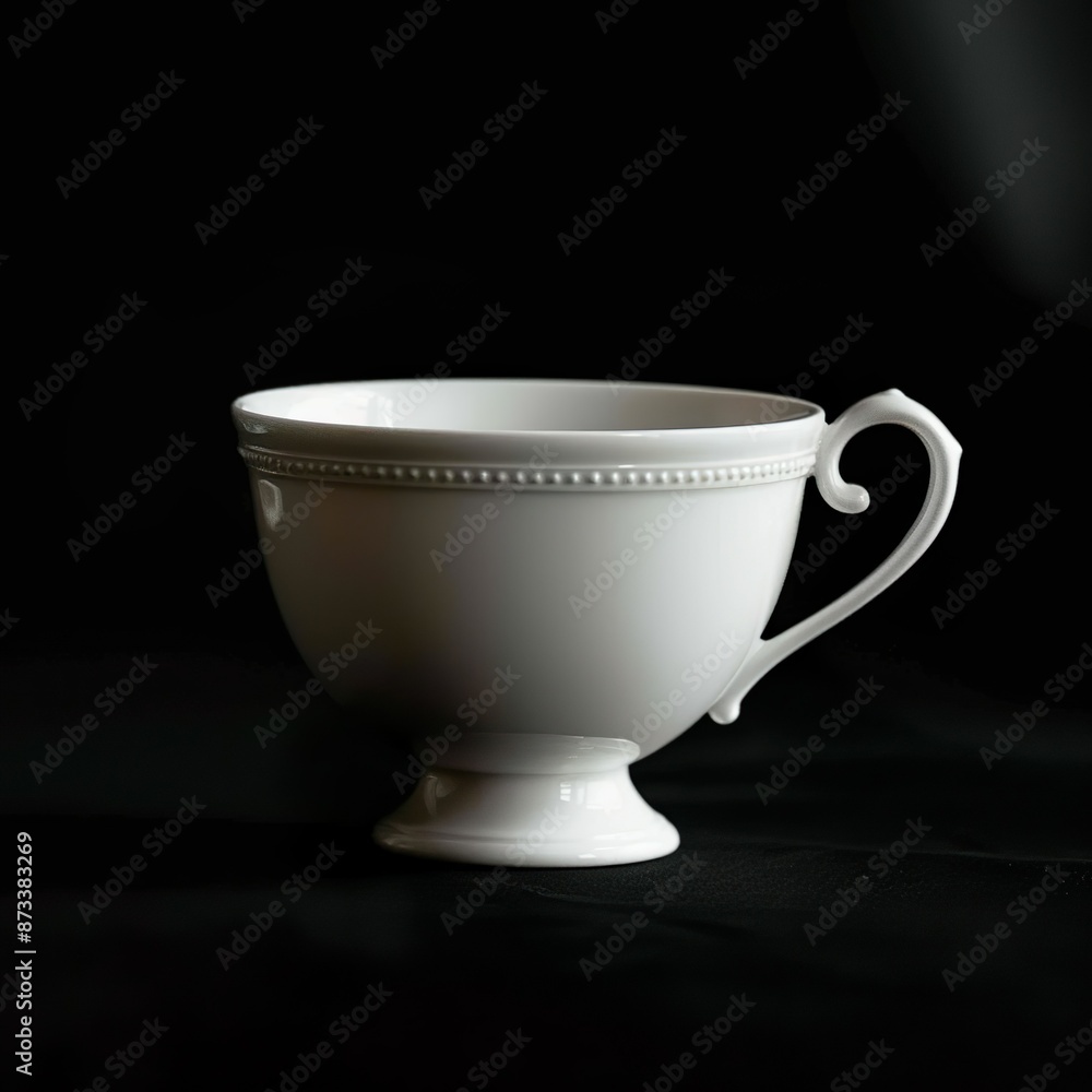 a small elegant classic white teacup on a black background a small elegant classic white teacup on a black background