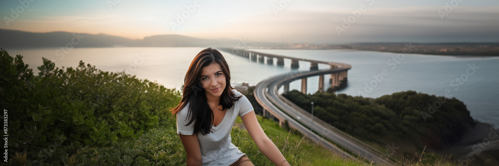 bridge water nature landscape woman look travel bridge water nature landscape woman look travel