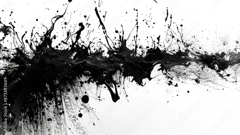 Black Ink Splashes Abstract Art - A captivating abstract art piece featuring bold black ink splashes against a white background. The dynamic composition evokes energy and movement. - A captivating abs Black Ink Splashes Abstract Art - A captivating abstract art piece featuring bold black ink splashes against a white background. The dynamic composition evokes energy and movement. - A captivating abs