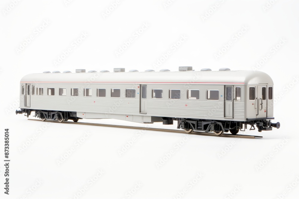 Fototapeta premium Isolated side view of railway passenger car on white background for optimal search relevance