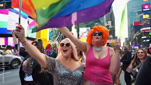 LGBT LGBTQ people protesting on a city street