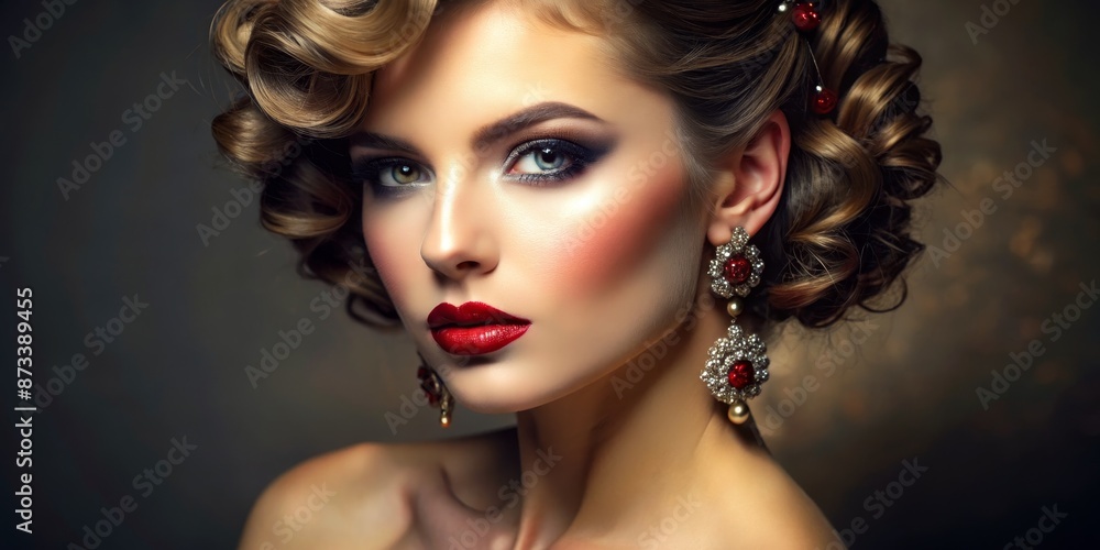 Obraz premium Glamorous Woman with Red Lipstick and Earrings