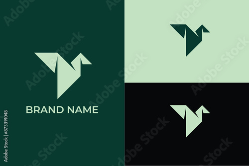 flying paper bird creative minimal monochrome monogram symbol, geometric colibri hummingbird logo, book bird logo design concept in linear style usable logo for education logo, flying folding paper 