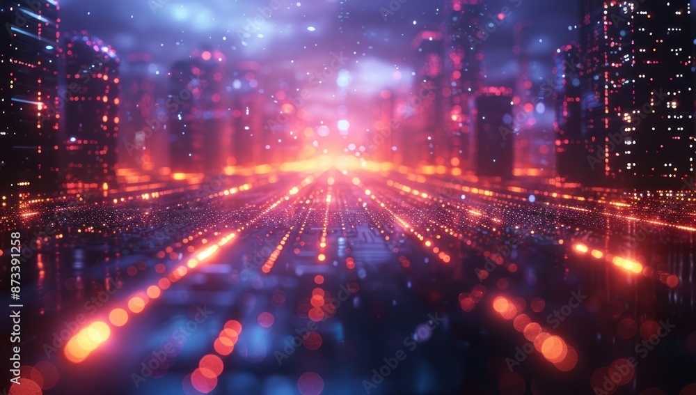 Obraz premium Digital Cityscape with Glowing Lights