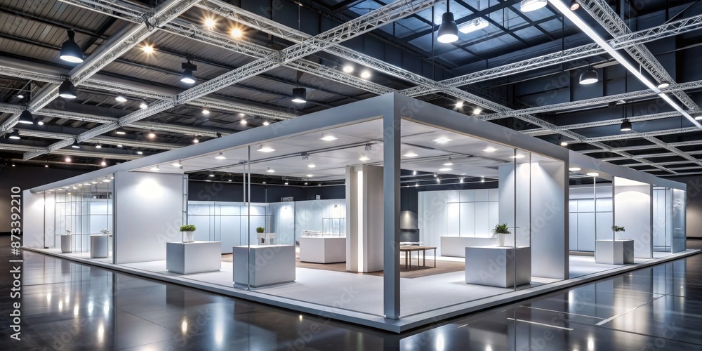 Modern Trade Show Booth with White Walls and Glass Partitions Modern Trade Show Booth with White Walls and Glass Partitions
