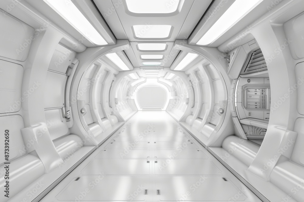 Futuristic interior of spaceship with white walls. Futuristic interior of spaceship with white walls.