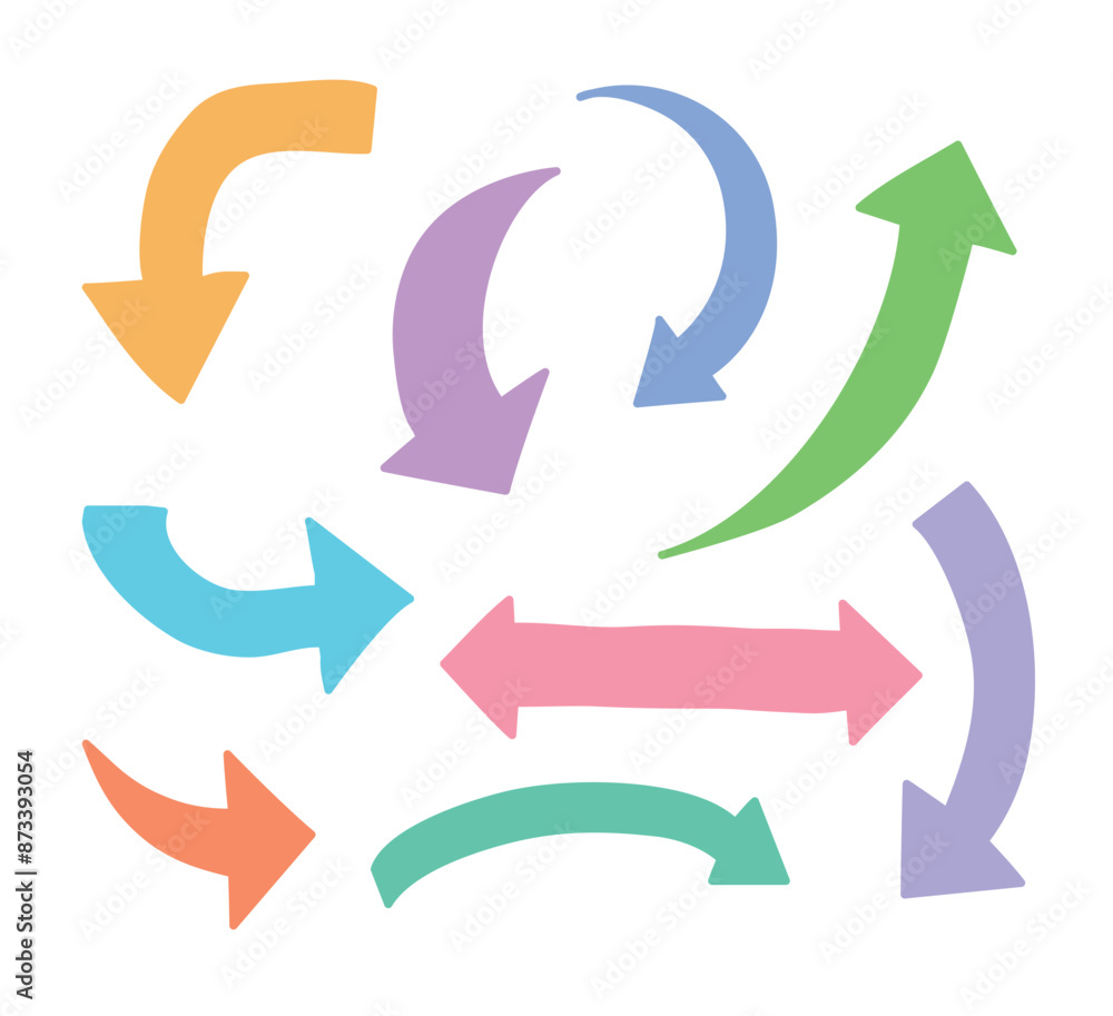 Set of hand drawn doodle style arrow illustrations.