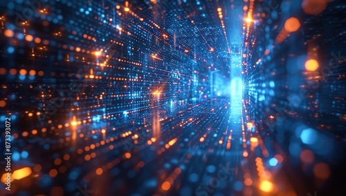 Wallpaper Mural Abstract Digital Tunnel with Glowing Lights Torontodigital.ca