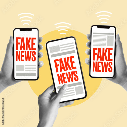Foto Hand, holding, fake news, mobile phone, Fake news, Social networks, Practical jo