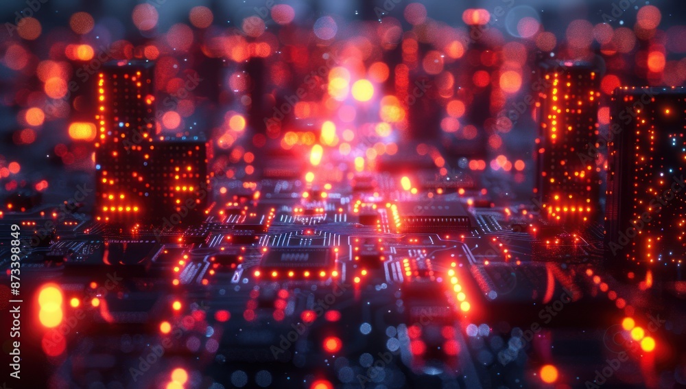 Abstract Cityscape: A Glowing, Circuit Board City Abstract Cityscape: A Glowing, Circuit Board City
