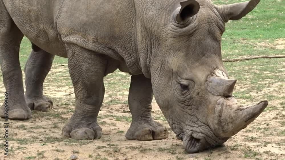 A white rhinoceros eats grass. Rhino video A white rhinoceros eats grass. Rhino video