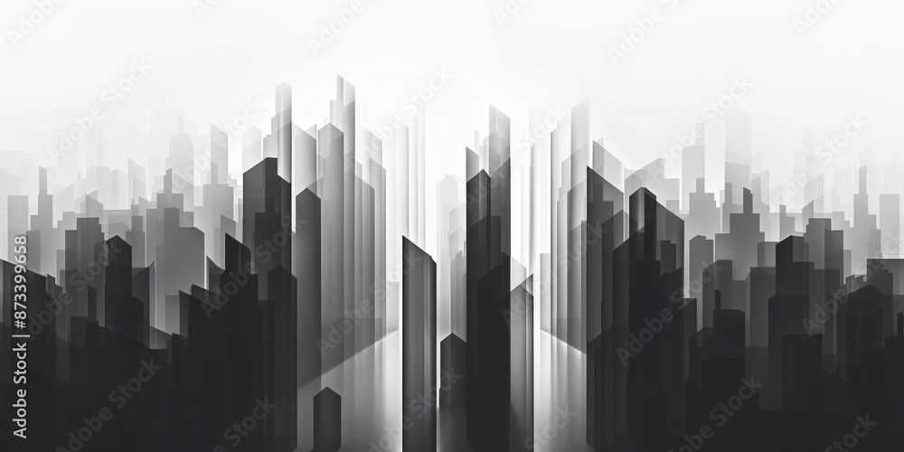 Abstract background with city skyline silhouette and minimalist design with light shadows and geometric elements in gray tones. Abstract background with city skyline silhouette and minimalist design with light shadows and geometric elements in gray tones.