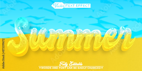 Cartoon Summer Beach Vector Editable Text Effect Template