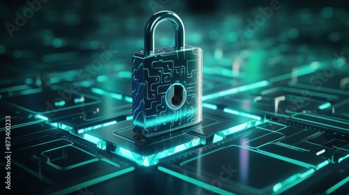 Wallpaper Mural Cybersecurity. Digital Padlock Protecting Futuristic Circuit Board from Cyber Threats Torontodigital.ca