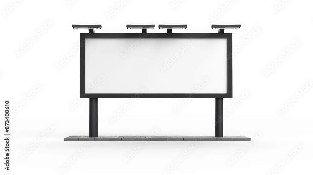 A large white billboard with four lights on top. The billboard is empty and has no writing on it A large white billboard with four lights on top. The billboard is empty and has no writing on it