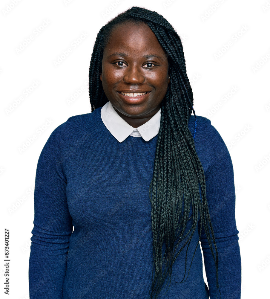 Young black woman with braids wearing casual clothes with a happy and cool smile on face. lucky person. Young black woman with braids wearing casual clothes with a happy and cool smile on face. lucky person.