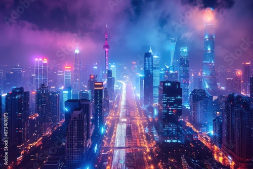 Wallpaper Mural Nighttime Skyline of Shanghai, China Torontodigital.ca