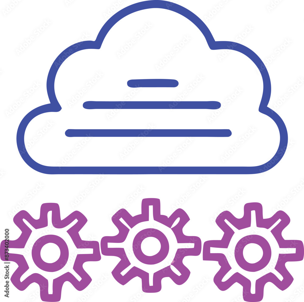 Glyph Style Flat Modern Icon of a Cloud with Gears Glyph Style Flat Modern Icon of a Cloud with Gears
