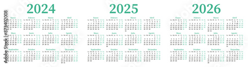 Spanish calendar for 2024,2025,2026. Week starts on Monday.