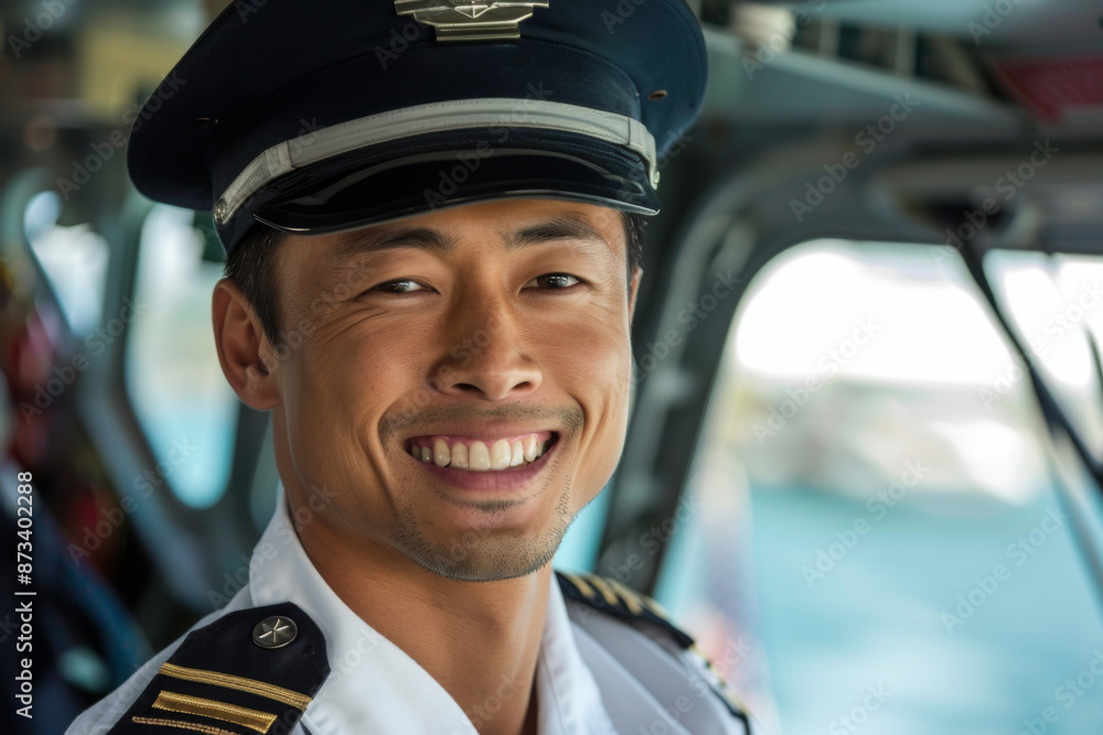 East Asians handsome man smiling, pilot East Asians handsome man smiling, pilot