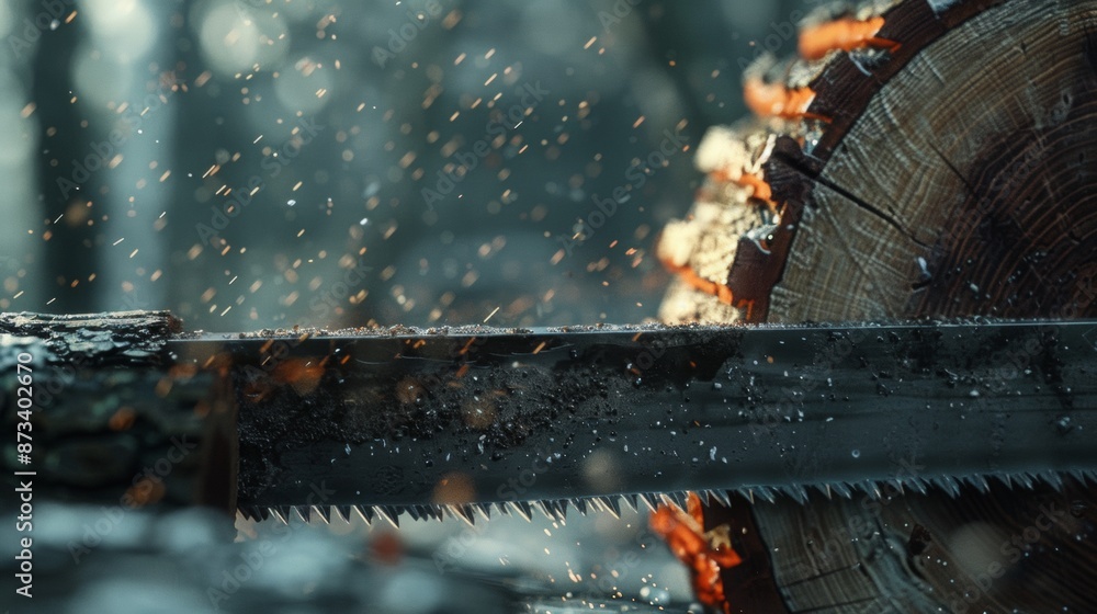 Obraz premium Wood is cut with a saw.