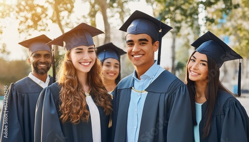 Graduation ceremony with students in caps and gowns, celebrating achievements, joyful moment
