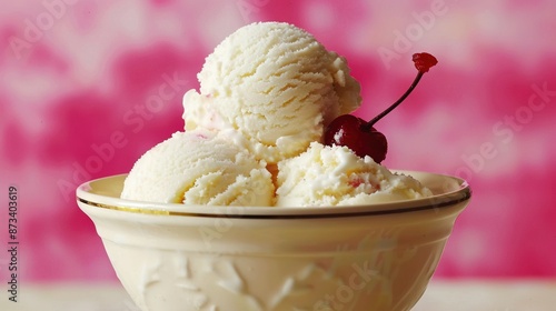 Wallpaper Mural   Two scoops of ice cream in a bowl, topped with a cherry garnish Torontodigital.ca