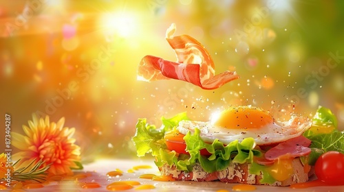 Wallpaper Mural   A sandwich with bacon, eggs, lettuce, tomato, and lettuce on top Torontodigital.ca