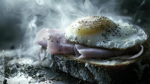 Wallpaper Mural   Close-up of a toasted bread slice with an egg on top emitting steam Torontodigital.ca