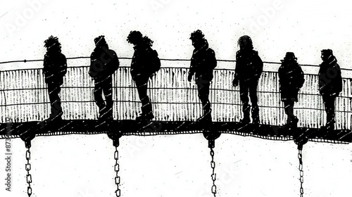 Wallpaper Mural   A bridge, bathed in rain, features silhouettes of individuals standing Torontodigital.ca
