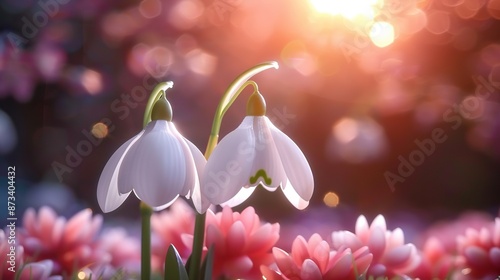 Wallpaper Mural   A photo of two white and pink flowers facing the sun with tree branches in the background Torontodigital.ca