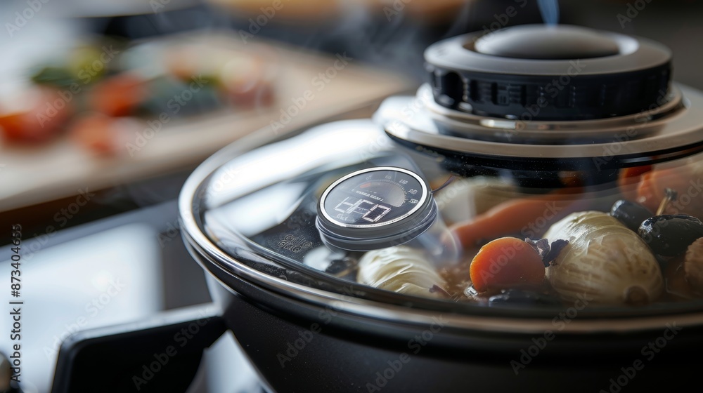 A zoomed in shot of the temperature dial on an electric skillet highlighting the precise temperature settings and userfriendly design. A zoomed in shot of the temperature dial on an electric skillet highlighting the precise temperature settings and userfriendly design.