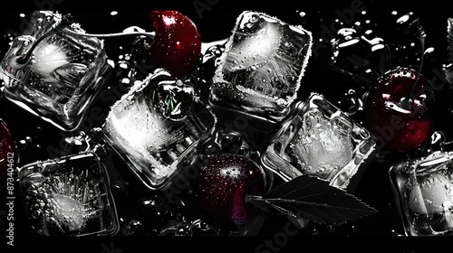 Wallpaper Mural   A group of apples and leaves perched on top of ice cubes is encircled by water droplets Torontodigital.ca