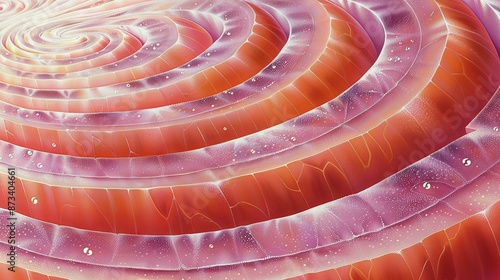 Wallpaper Mural  A computer-generated image featuring a spiral of vibrant pink and orange waves with overlapping droplets of water Torontodigital.ca