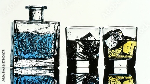 Wallpaper Mural  A liquor bottle and two glasses, each with ice cubes on the base Torontodigital.ca