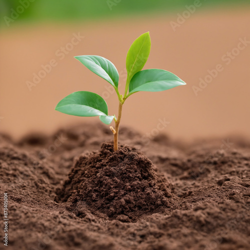 New Life, Green Sprout in Soil.