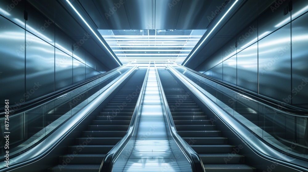 Empty escalator in an underground passage Empty escalator in an underground passage