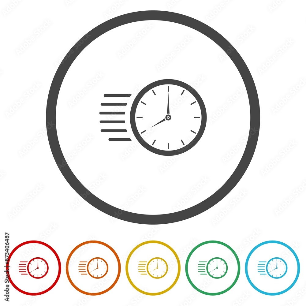 Fast flying time icon. Set icons in color circle buttons Fast flying time icon. Set icons in color circle buttons
