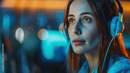 Call center worker accompanied by her team.