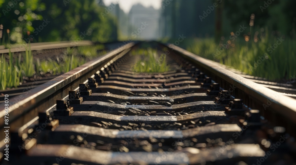 Close-up of railroad tracks leading into perspective Close-up of railroad tracks leading into perspective