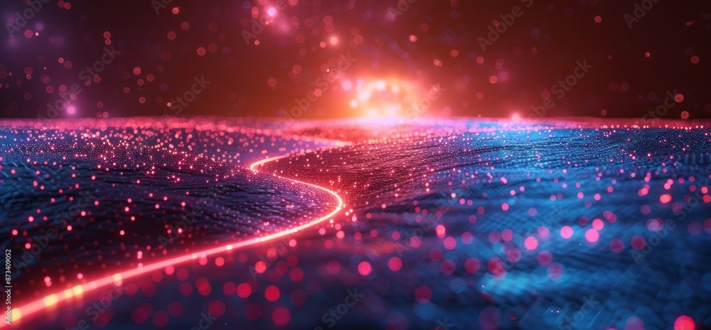 Fototapeta premium Abstract Digital Landscape with Glowing Path