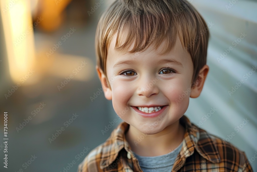 Close-up portrait of a happy young boy with a charming smile in natural outdoor light Close-up portrait of a happy young boy with a charming smile in natural outdoor light