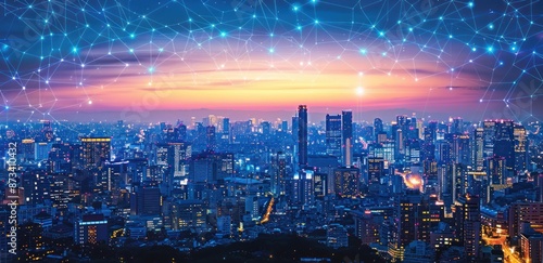 Wallpaper Mural Cityscape with a Network of Connected Lights at Sunset Torontodigital.ca