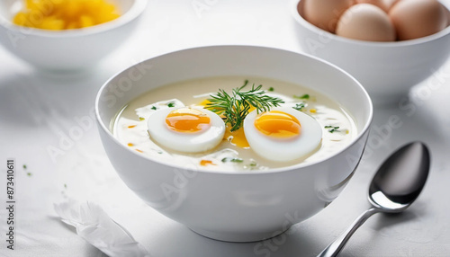 Horseradish soup with hard boiled egg.