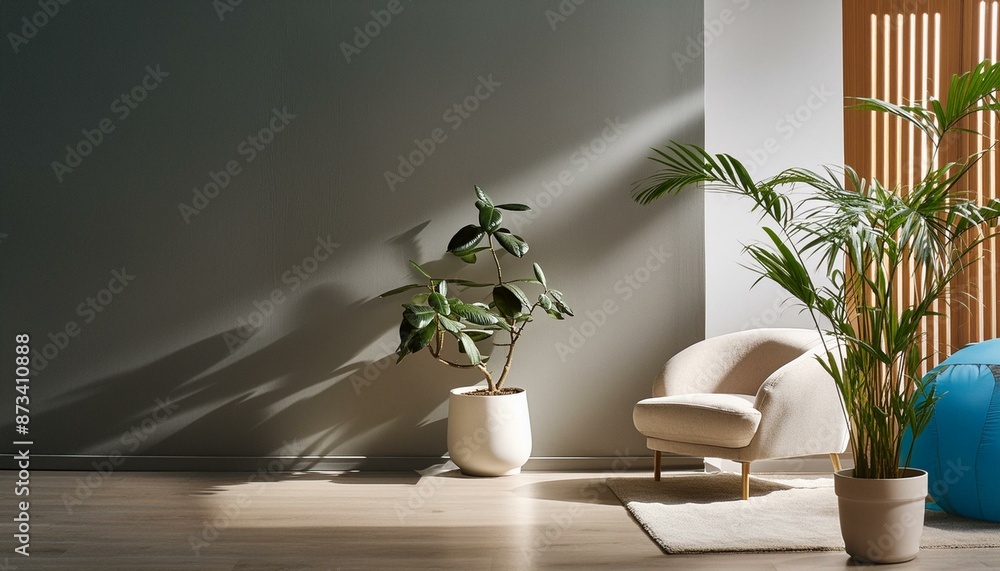 Modern minimalist wall mockup volumetric light Modern minimalist wall mockup volumetric light