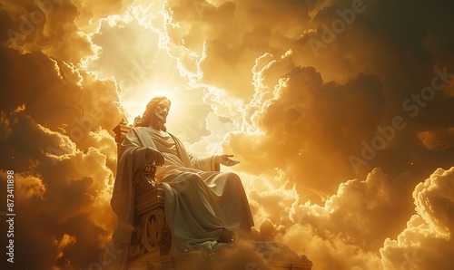 Wallpaper Mural Jesus on a throne in heaven with bright light behind, Generative AI Torontodigital.ca
