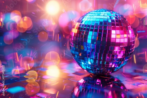 Colorful bright disco ball, unreal trippy rave party, Generative AI photo