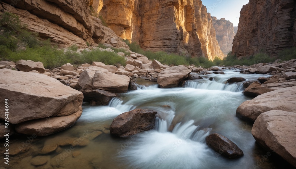 A serene stream flows through the arizona canyon walls A serene stream flows through the arizona canyon walls